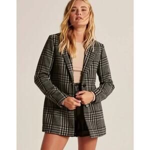 Abercrombie & Fitch Heavyweight Wool Blend Blazer Coat Plaid Jacket Black Gray